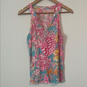 Lilly Pulitzer Arya Pink and Blue Floral Tank Top